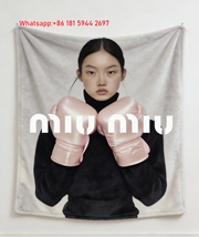 Miu Miu Black & Blush Pink Boxing Glove Portrait Printed Flannel Sofa Throw Blanket IMG_0473